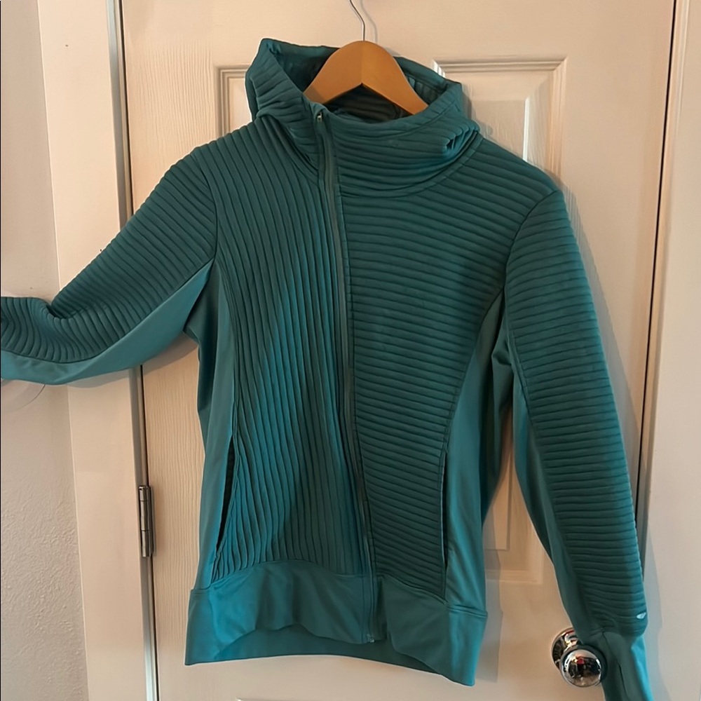 Brooks Hooded Teal Ribbed Running Jacket